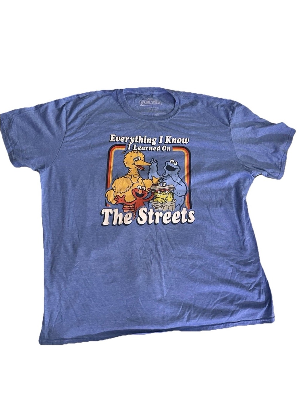 Sesame Street Blue Graphic Tee with Multicolor Character Art Xxl